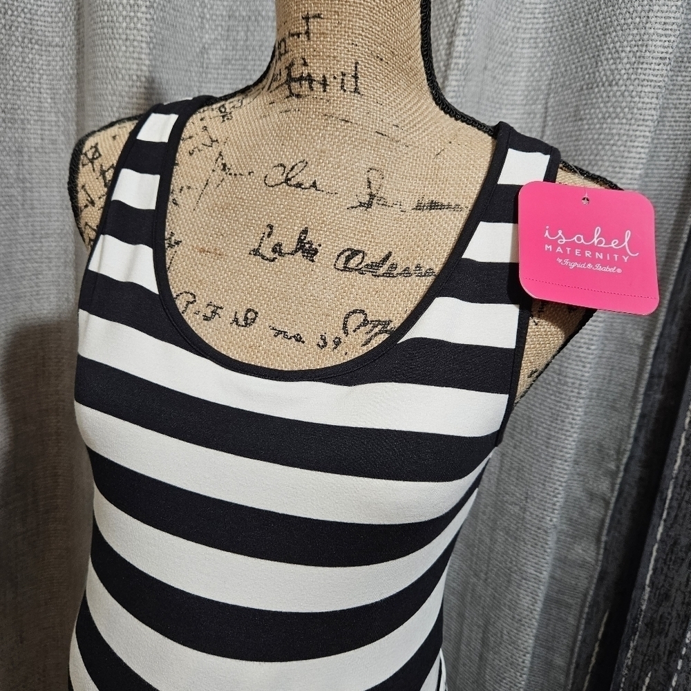 Isabel Maternity Black & White Striped Sleeveless Dress Size S - Picture 2 of 8